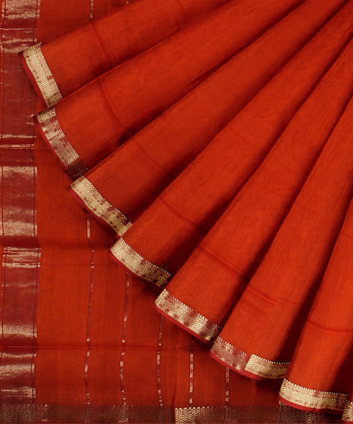 Orange maheshwari cotton silk handwoven saree