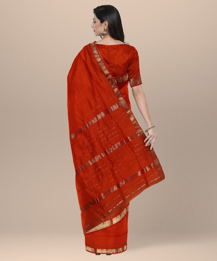 Orange maheshwari cotton silk handwoven saree