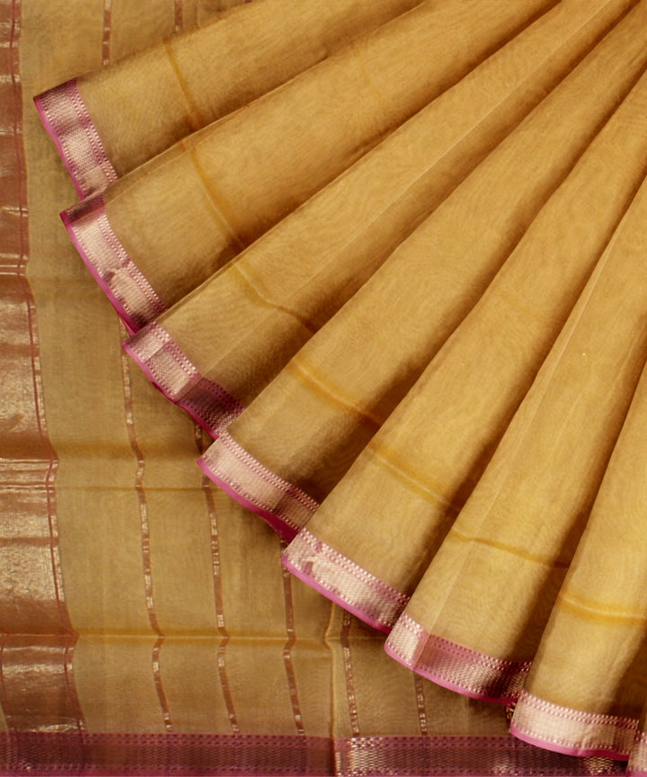 Yellow maheshwari handloom cotton silk saree