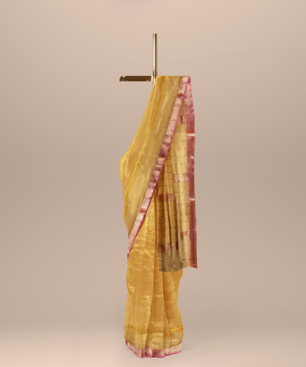 Yellow maheshwari handloom cotton silk saree