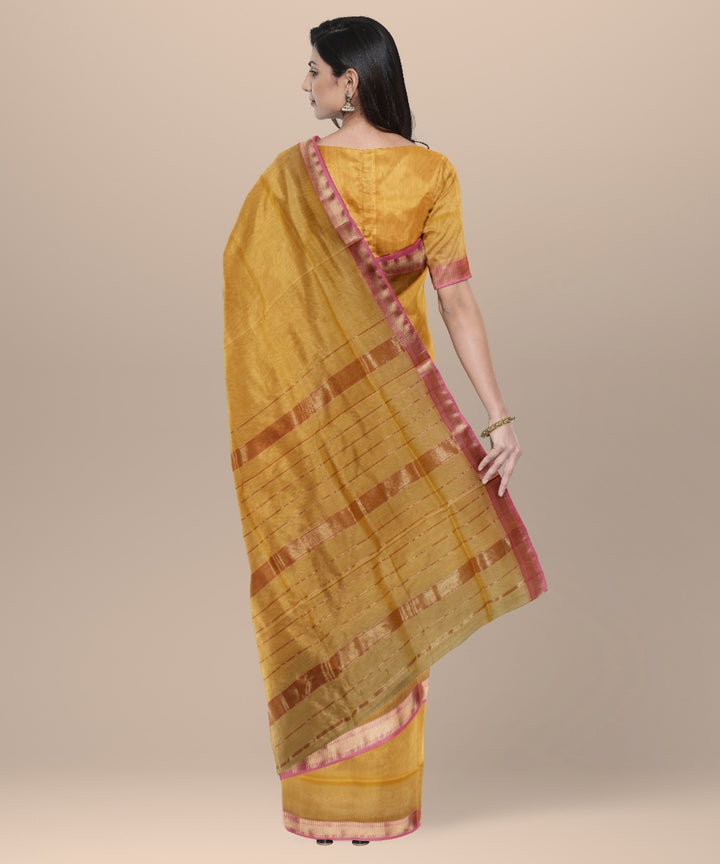 Yellow maheshwari handloom cotton silk saree