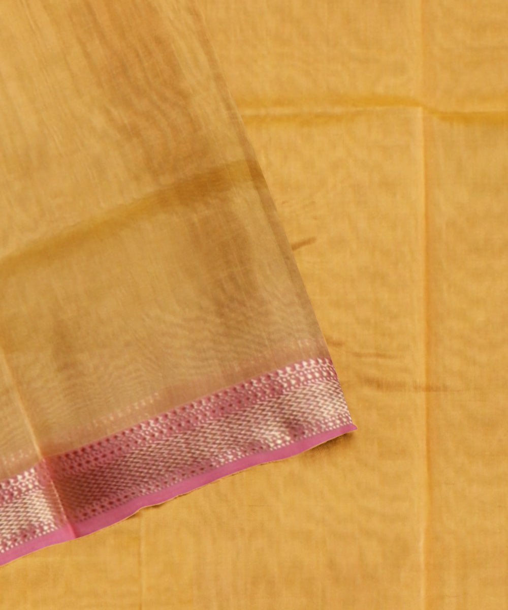 Yellow maheshwari handloom cotton silk saree