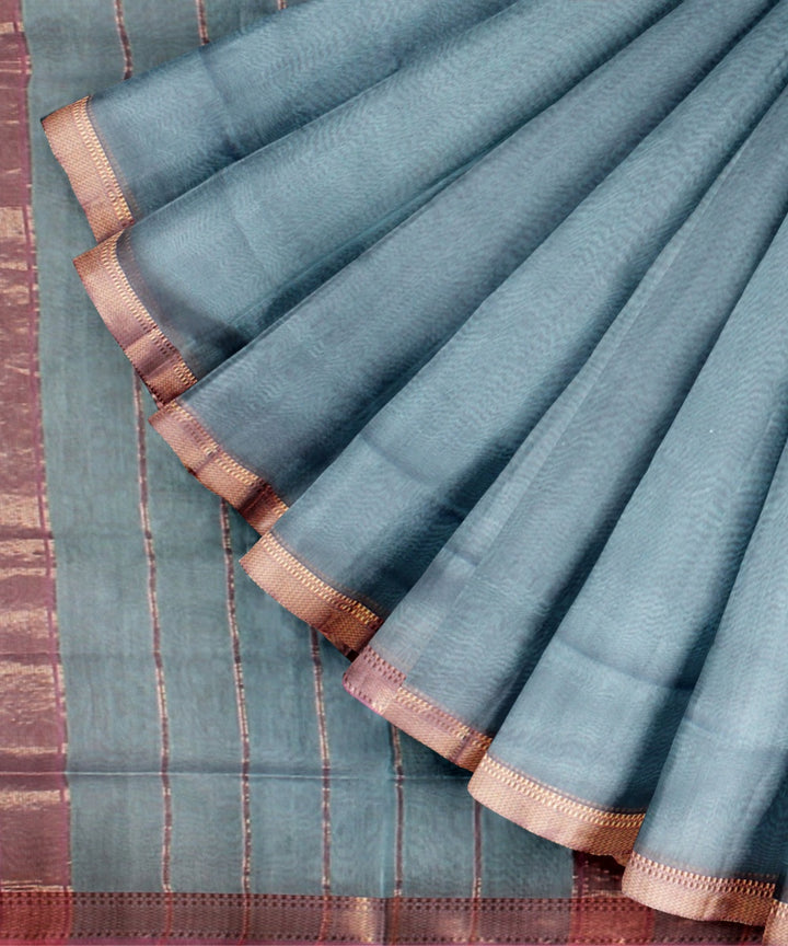 Powder blue maheshwari handloom cotton silk saree