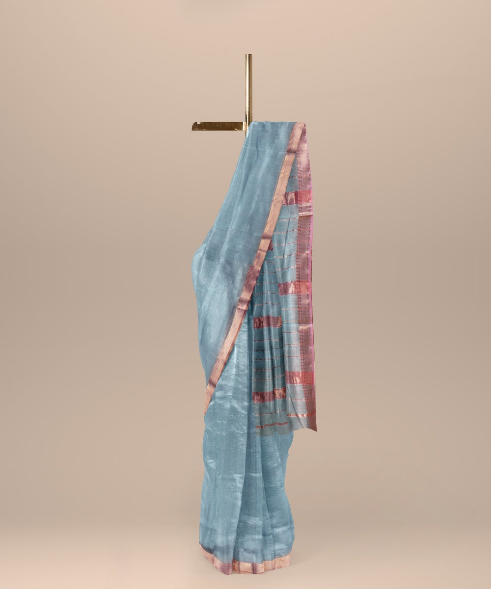 Powder blue maheshwari handloom cotton silk saree