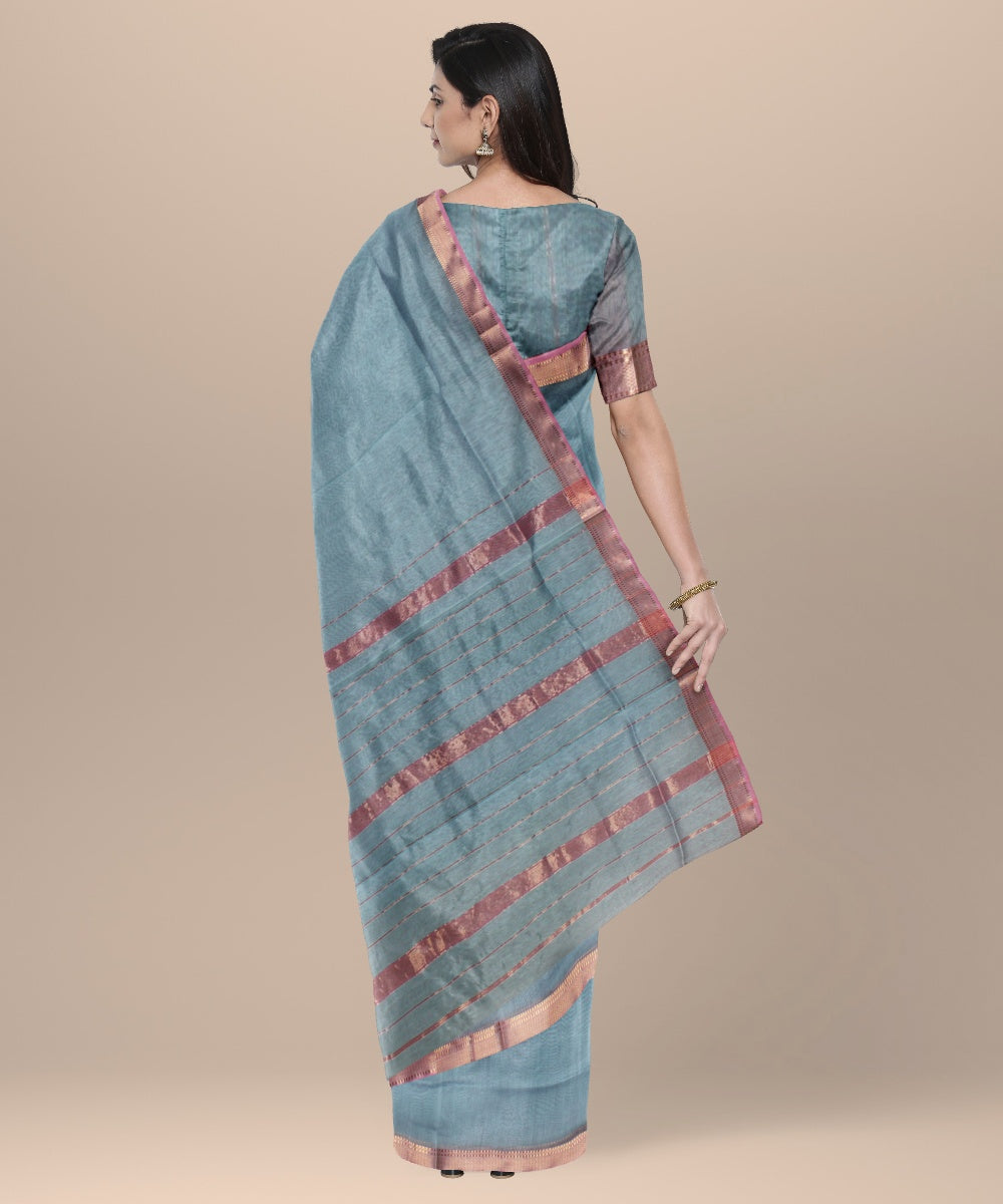 Powder blue maheshwari handloom cotton silk saree