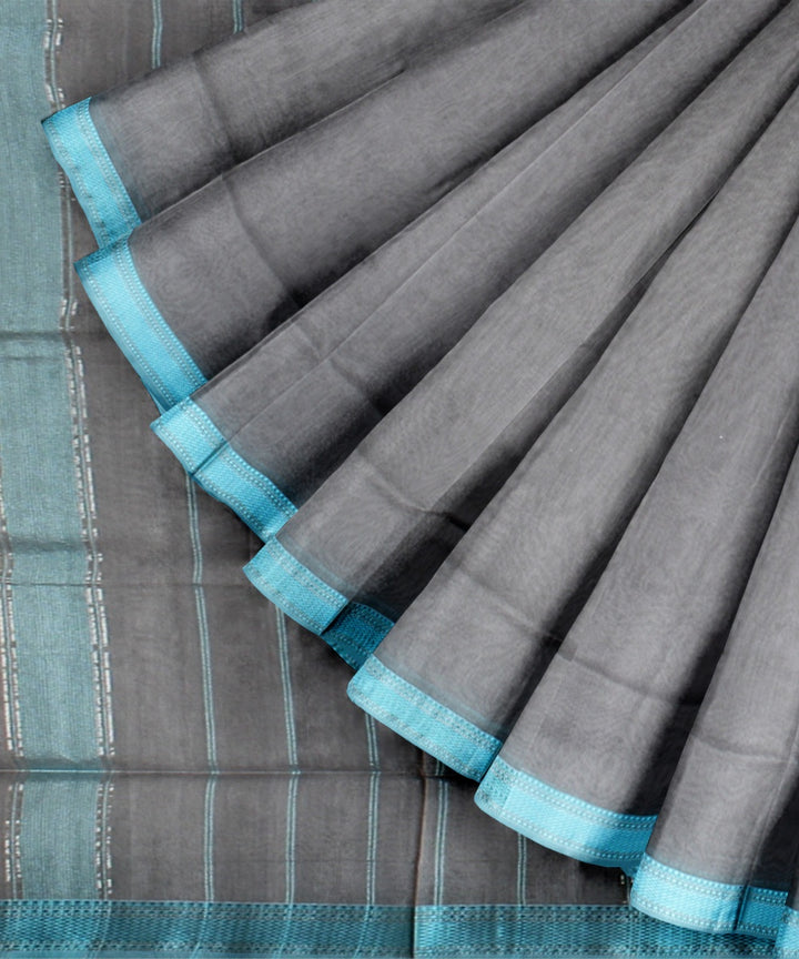 Grey maheshwari handloom cotton silk saree