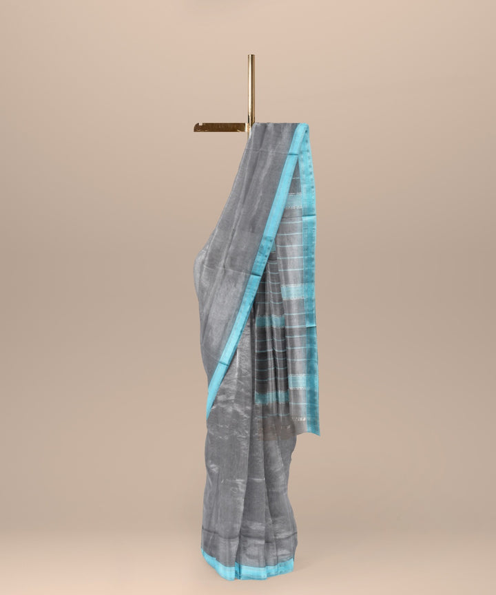 Grey maheshwari handloom cotton silk saree