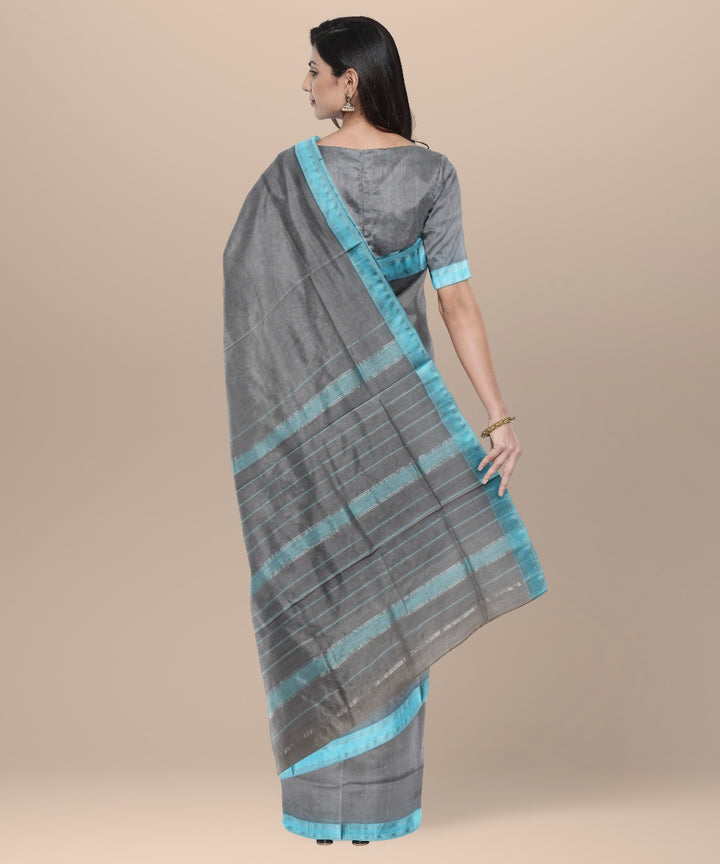 Grey maheshwari handloom cotton silk saree