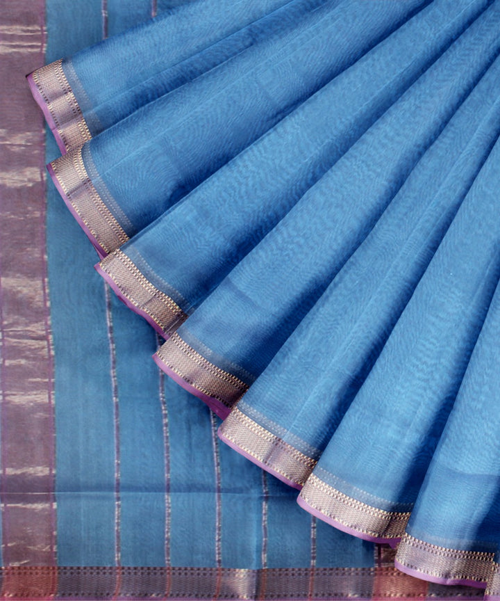 Powder blue handloom cotton silk maheshwari saree