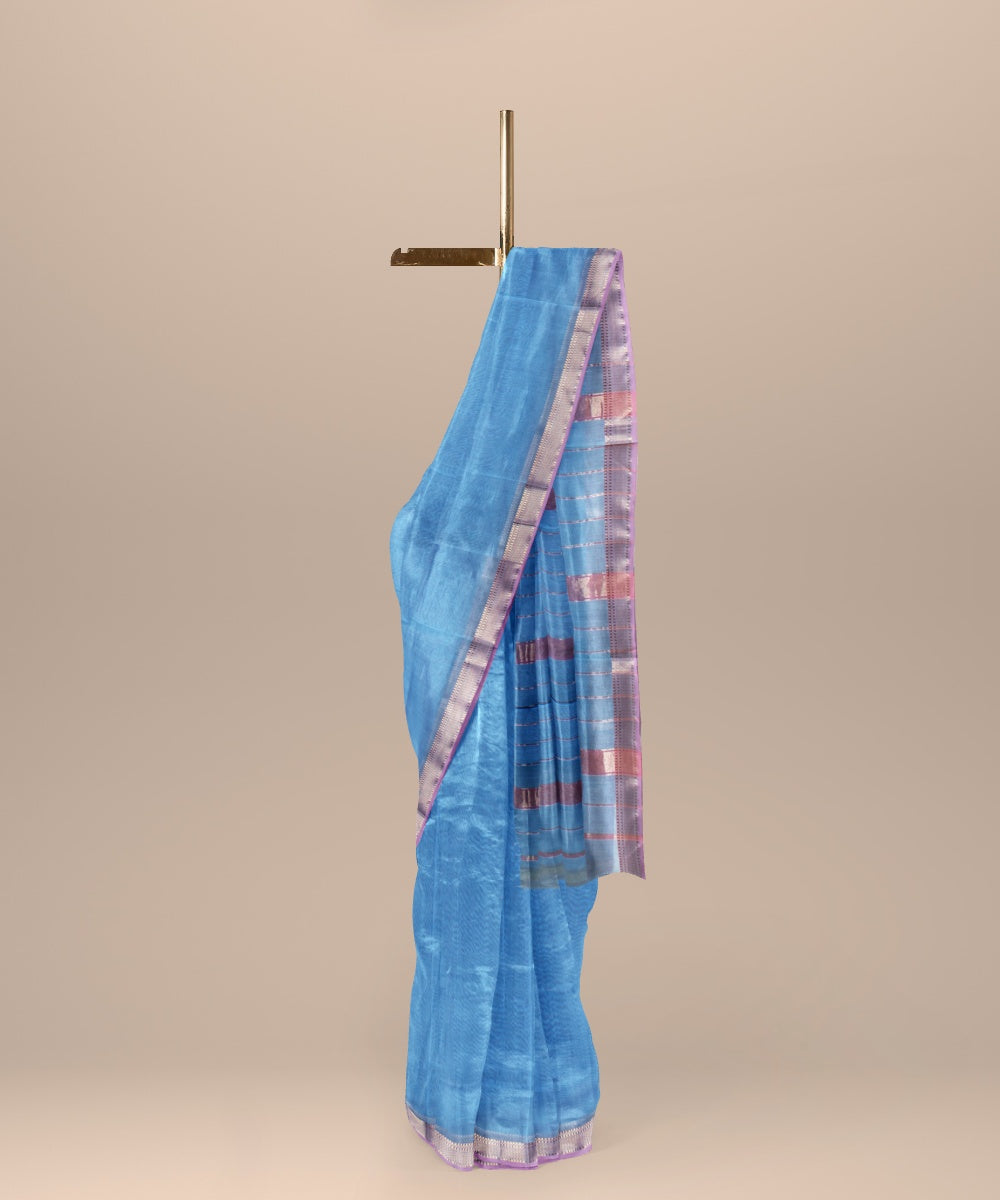 Powder blue handloom cotton silk maheshwari saree