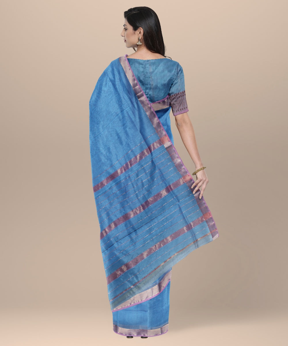 Powder blue handloom cotton silk maheshwari saree