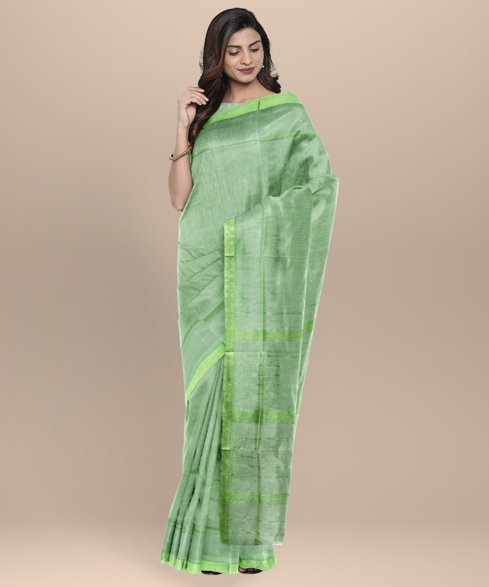 Light green maheshwari handloom cotton silk saree