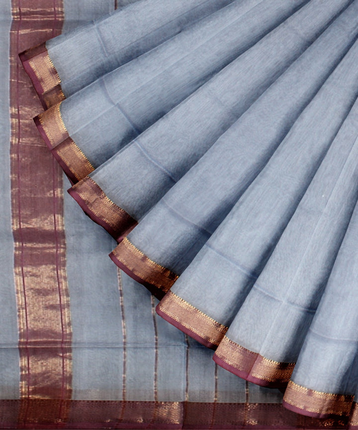 Powder blue handloom maheshwari cotton silk saree