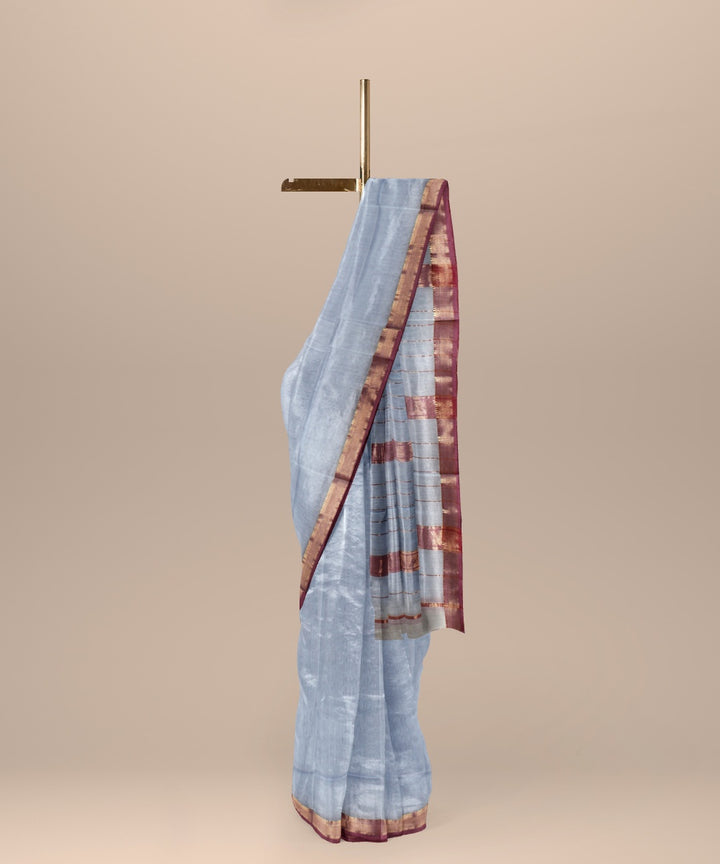 Powder blue handloom maheshwari cotton silk saree