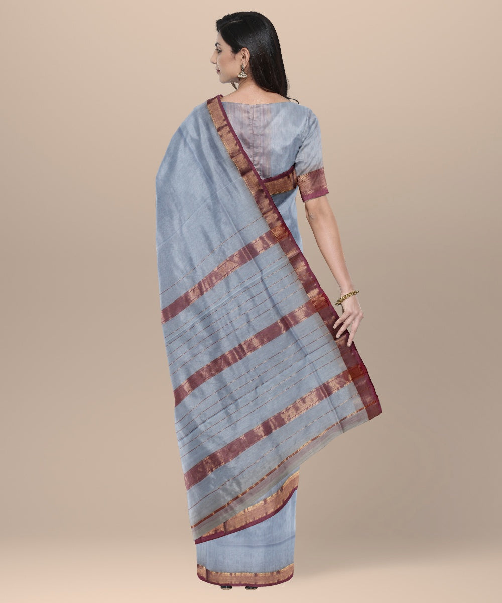 Powder blue handloom maheshwari cotton silk saree