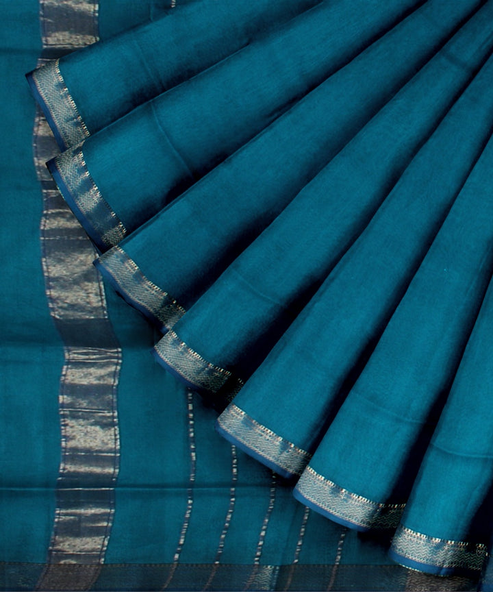 Teal handloom cotton silk maheshwari saree