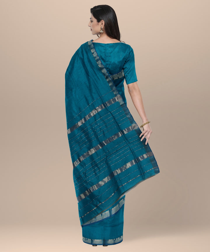 Teal handloom cotton silk maheshwari saree