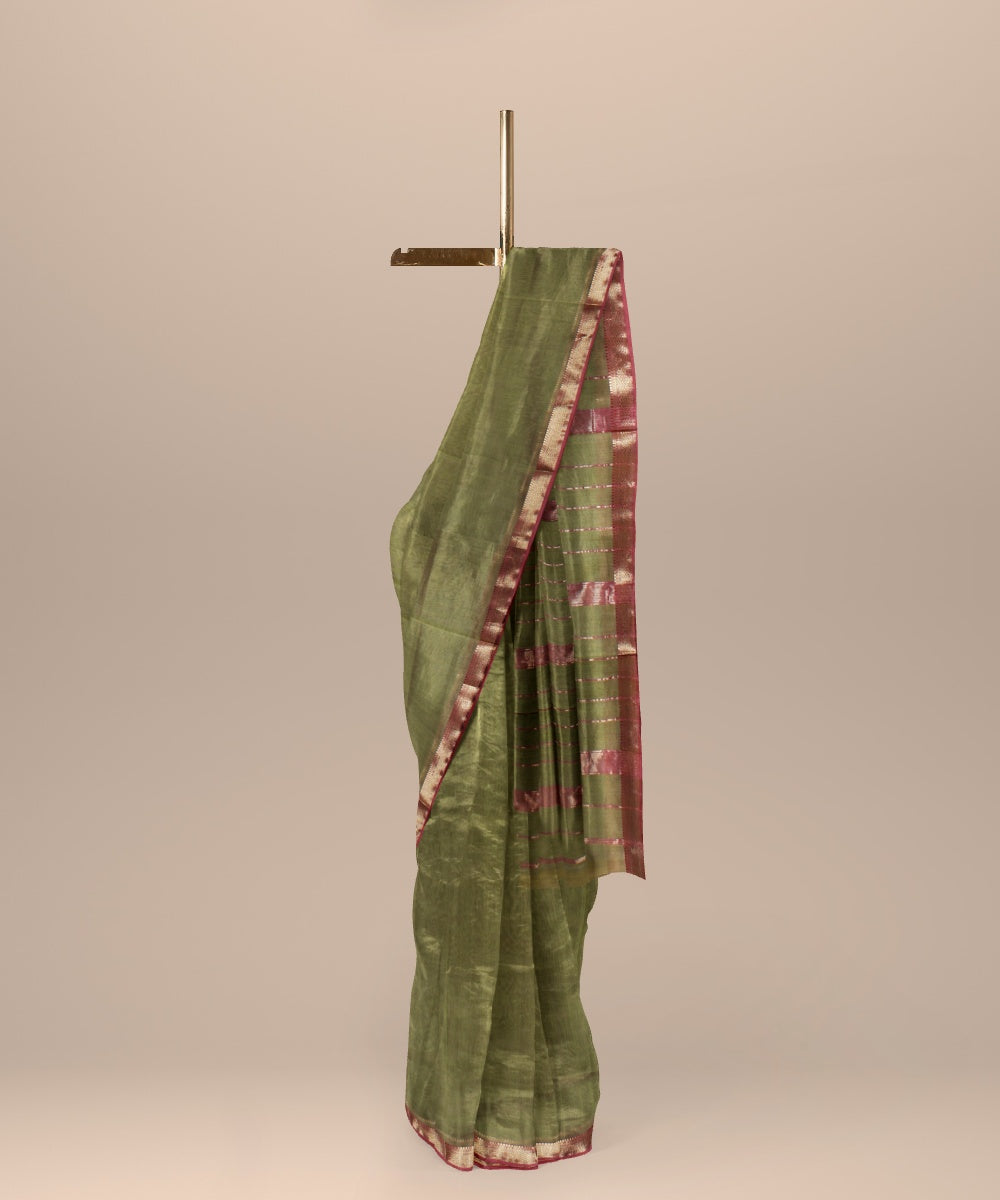 Green handloom cotton silk maheshwari saree