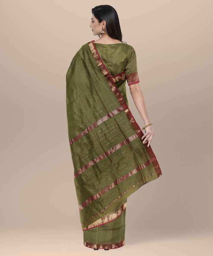 Green handloom cotton silk maheshwari saree