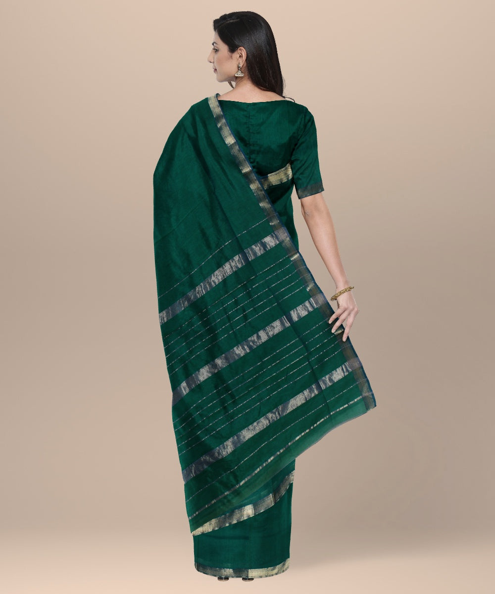 Green maheshwari handwoven cotton silk saree