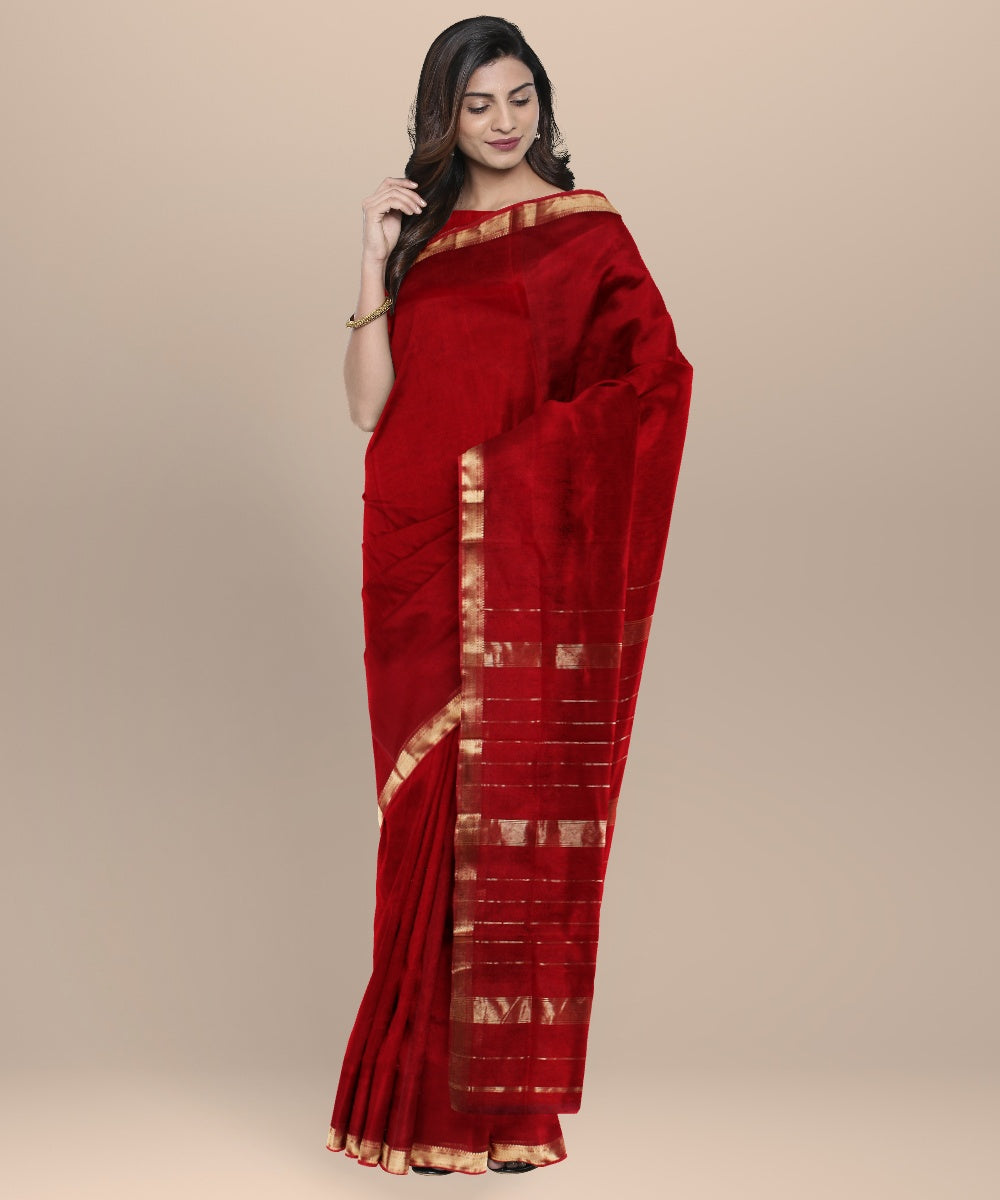 Red handwoven maheshwari cotton silk saree