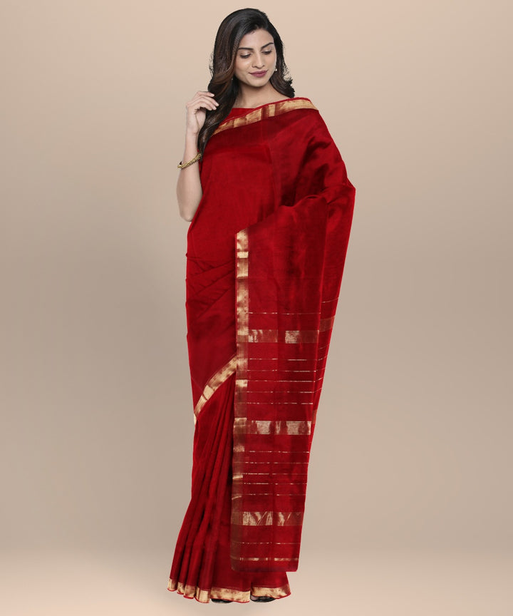 Red handwoven maheshwari cotton silk saree