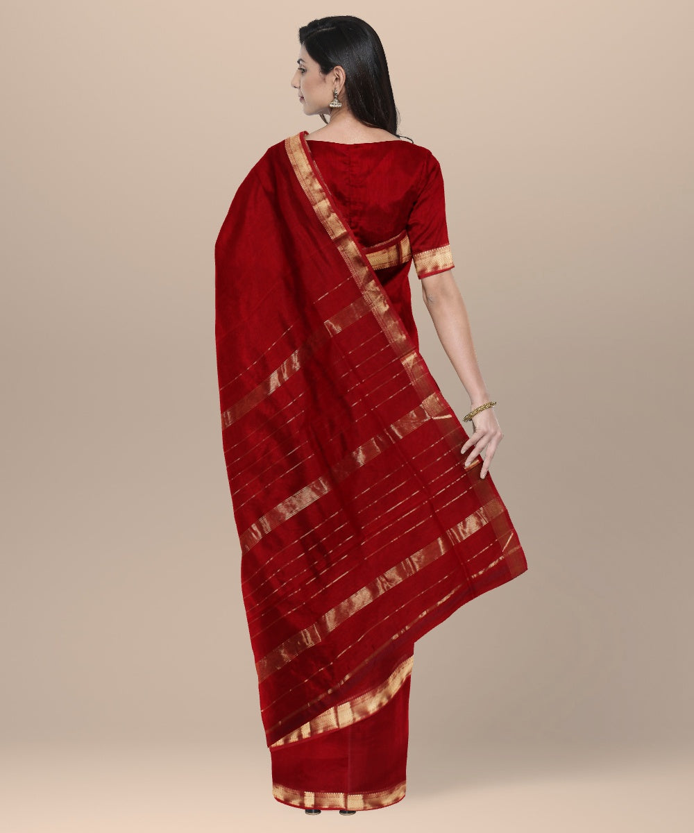 Red handwoven maheshwari cotton silk saree