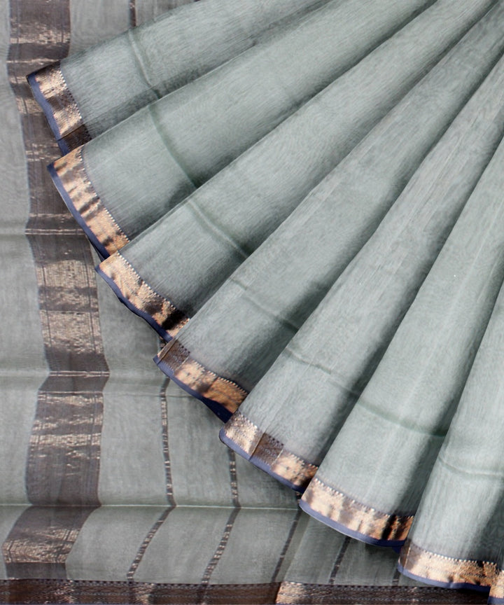Grey handloom cotton silk maheshwari saree