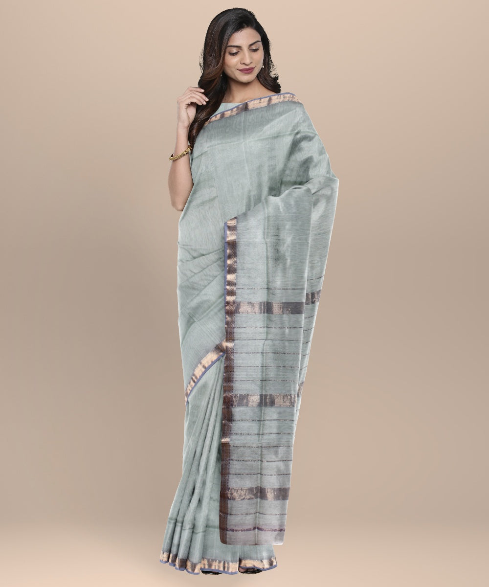 Grey handloom cotton silk maheshwari saree