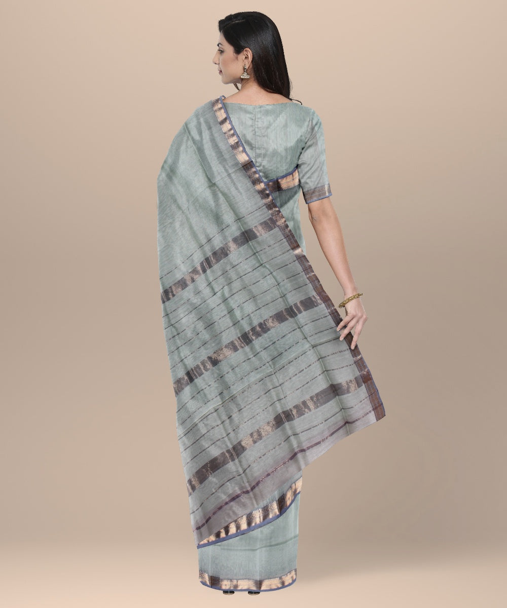 Grey handloom cotton silk maheshwari saree