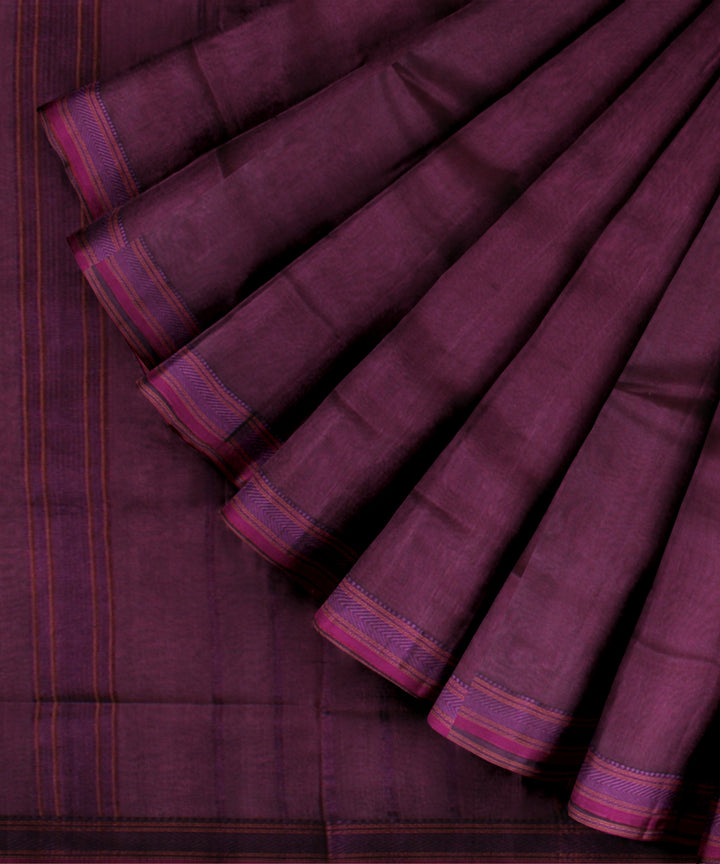 Wine handwoven maheshwari cotton silk saree