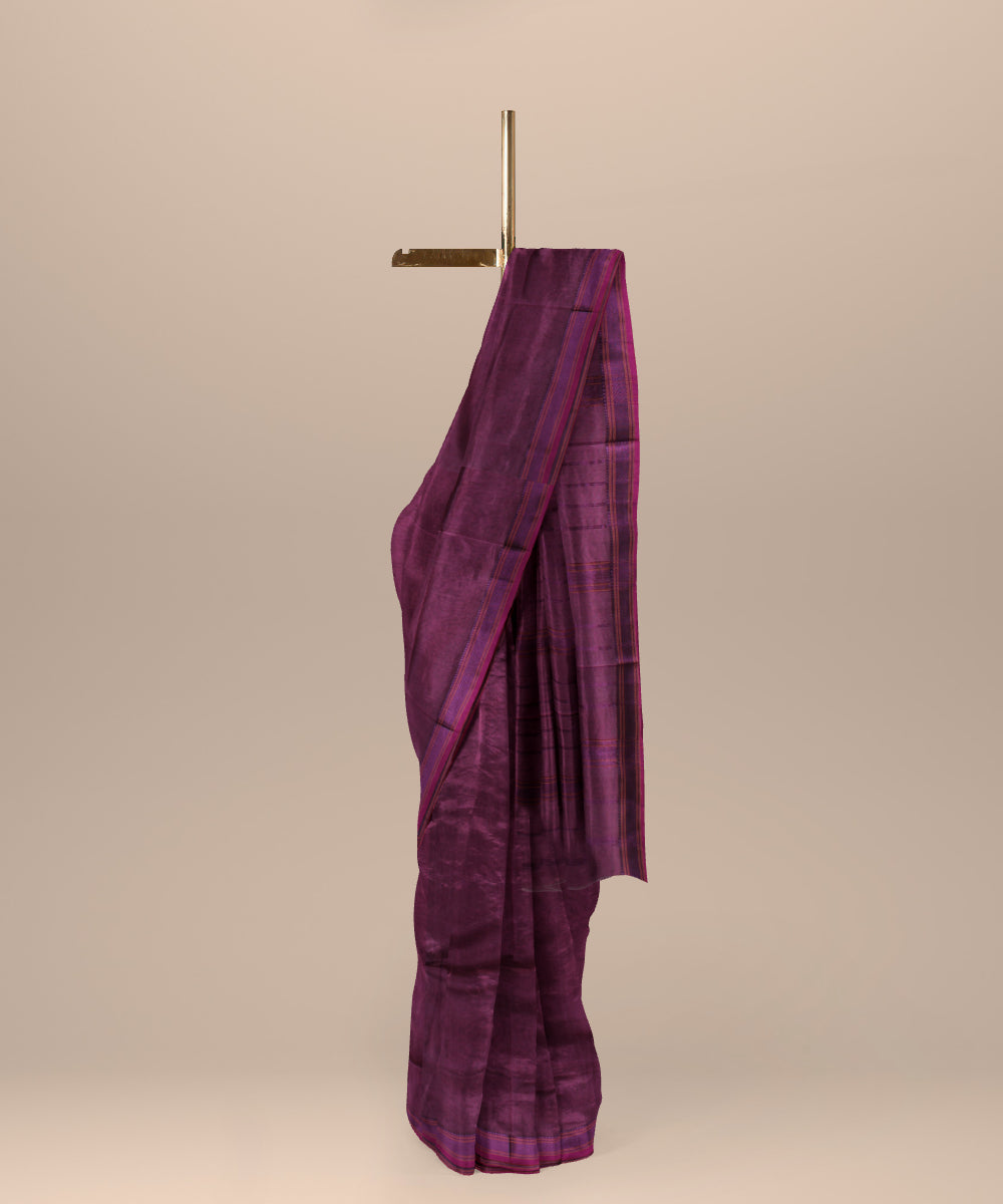 Wine handwoven maheshwari cotton silk saree