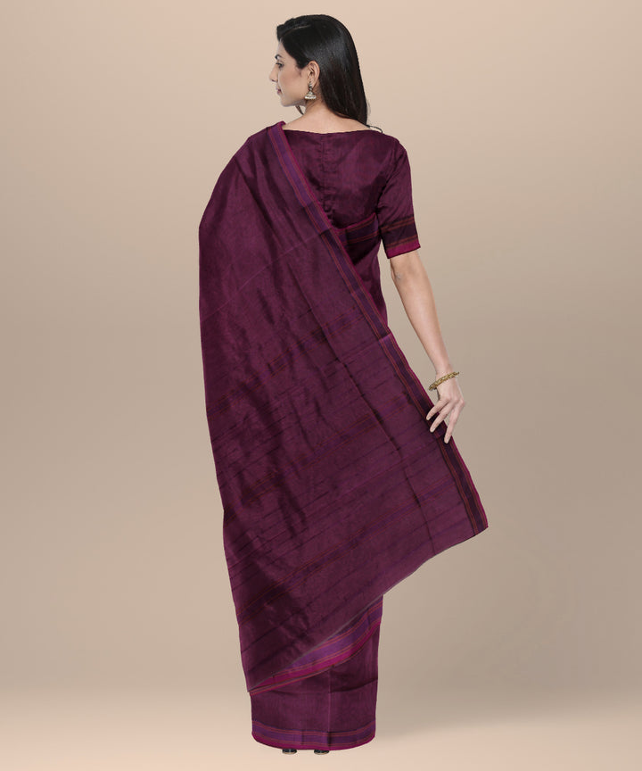 Wine handwoven maheshwari cotton silk saree