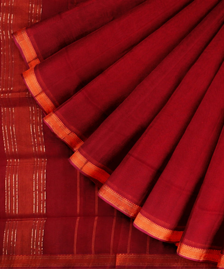 Red maheshwari handloom cotton silk saree