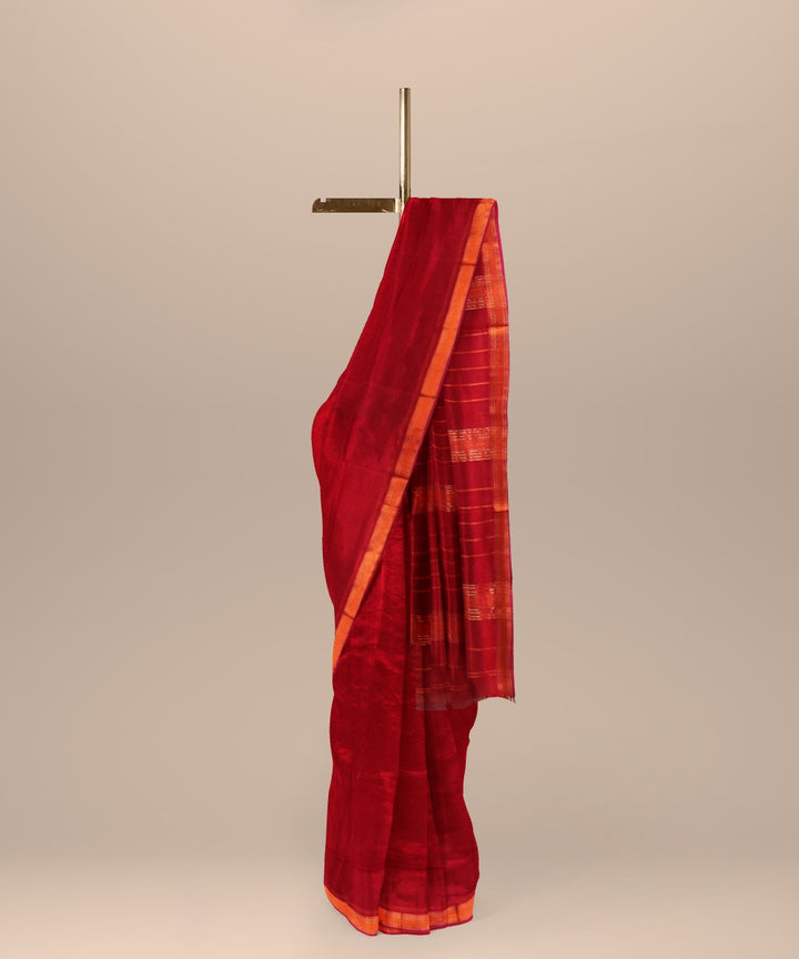 Red maheshwari handloom cotton silk saree