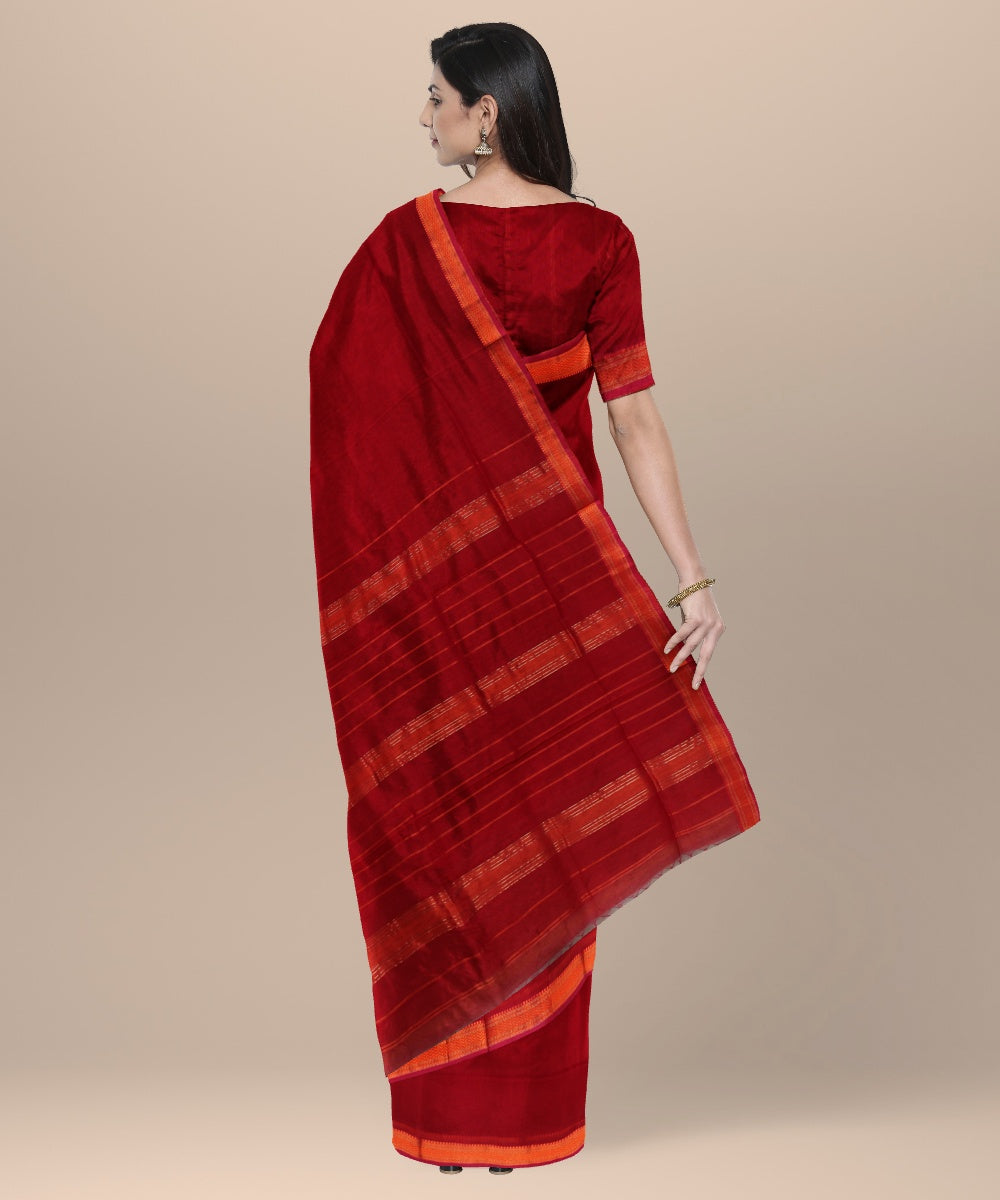 Red maheshwari handloom cotton silk saree