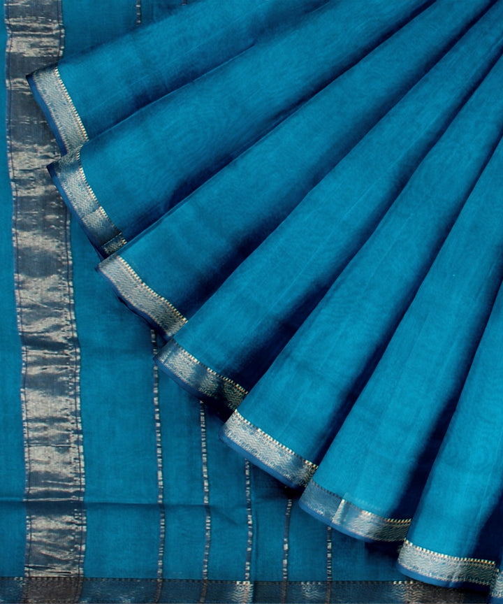 Blue cotton silk handloom maheshwari saree