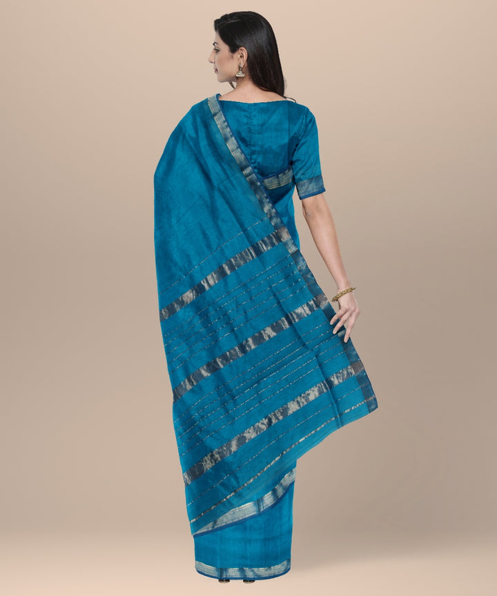 Blue cotton silk handloom maheshwari saree