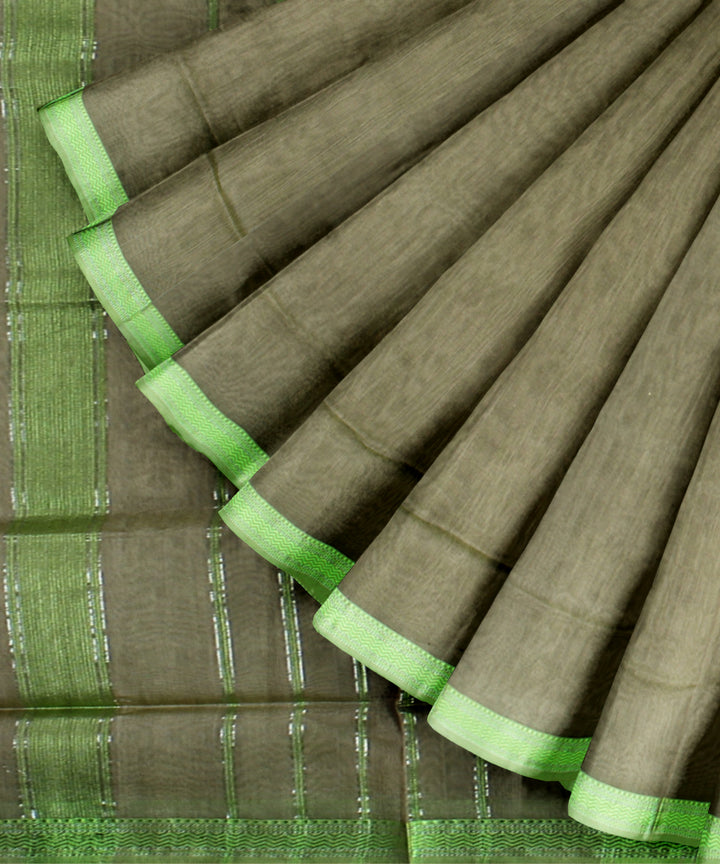 Beige light green handloom maheshwari cotton silk saree