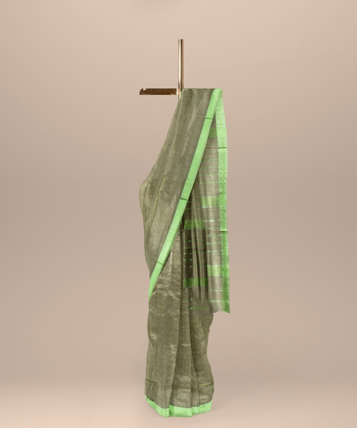 Beige light green handloom maheshwari cotton silk saree