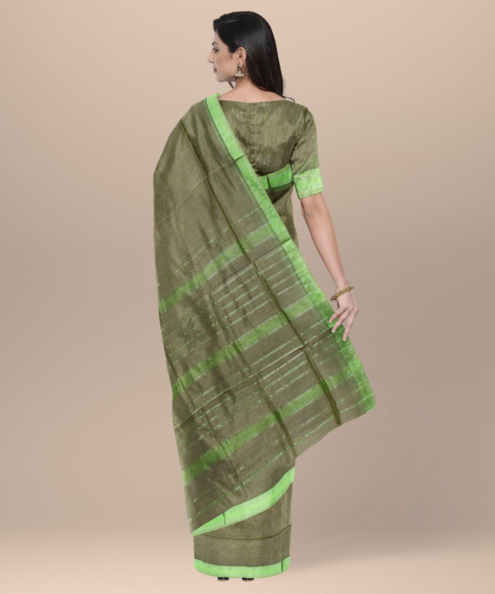 Beige light green handloom maheshwari cotton silk saree