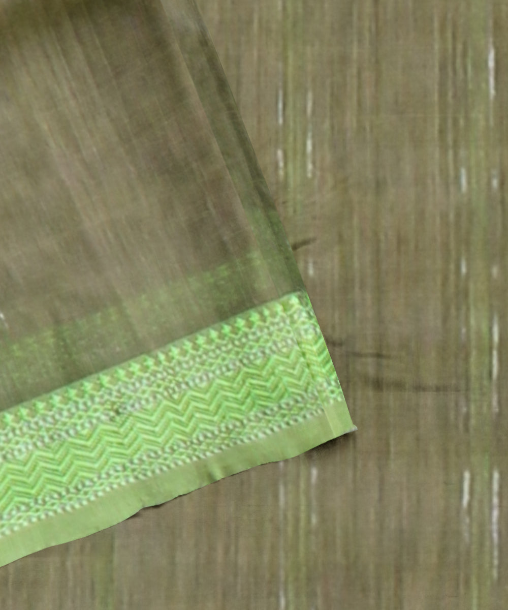 Beige light green handloom maheshwari cotton silk saree