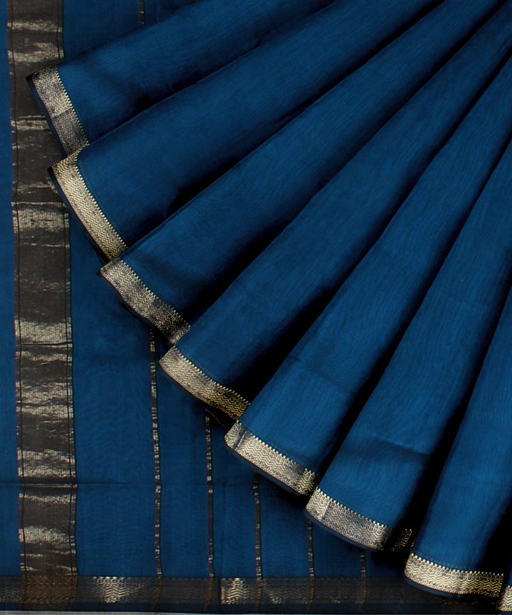 Teal handwoven cotton silk maheshwari saree