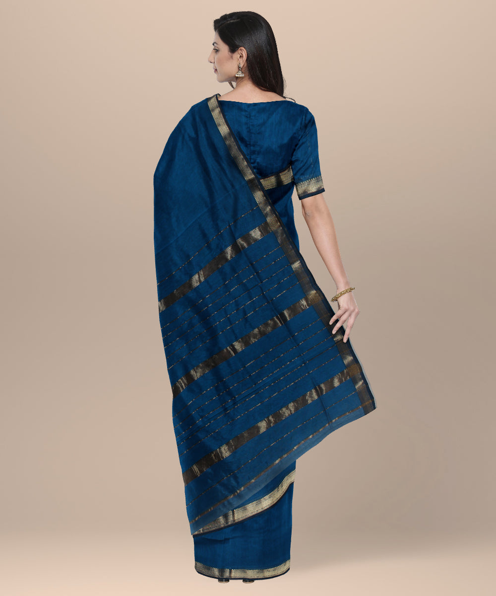 Teal handwoven cotton silk maheshwari saree