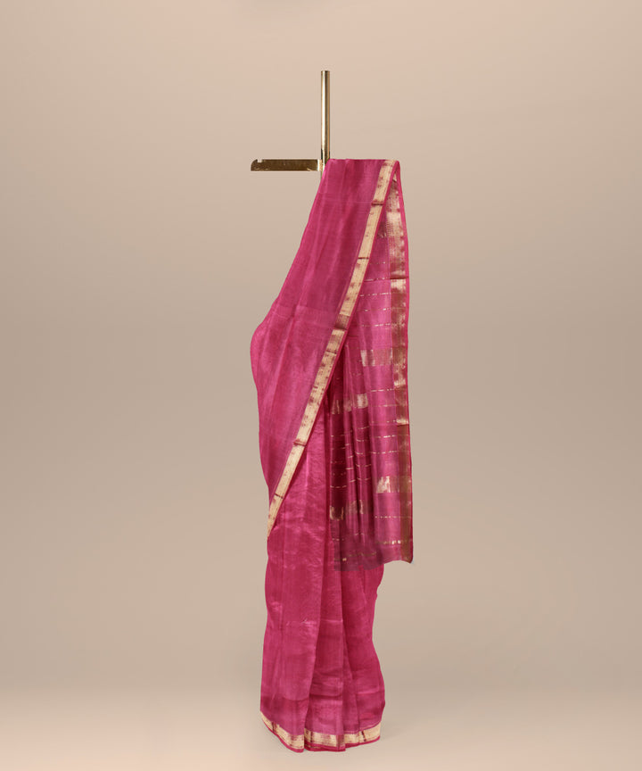 Pink maheshwari handwoven cotton silk saree