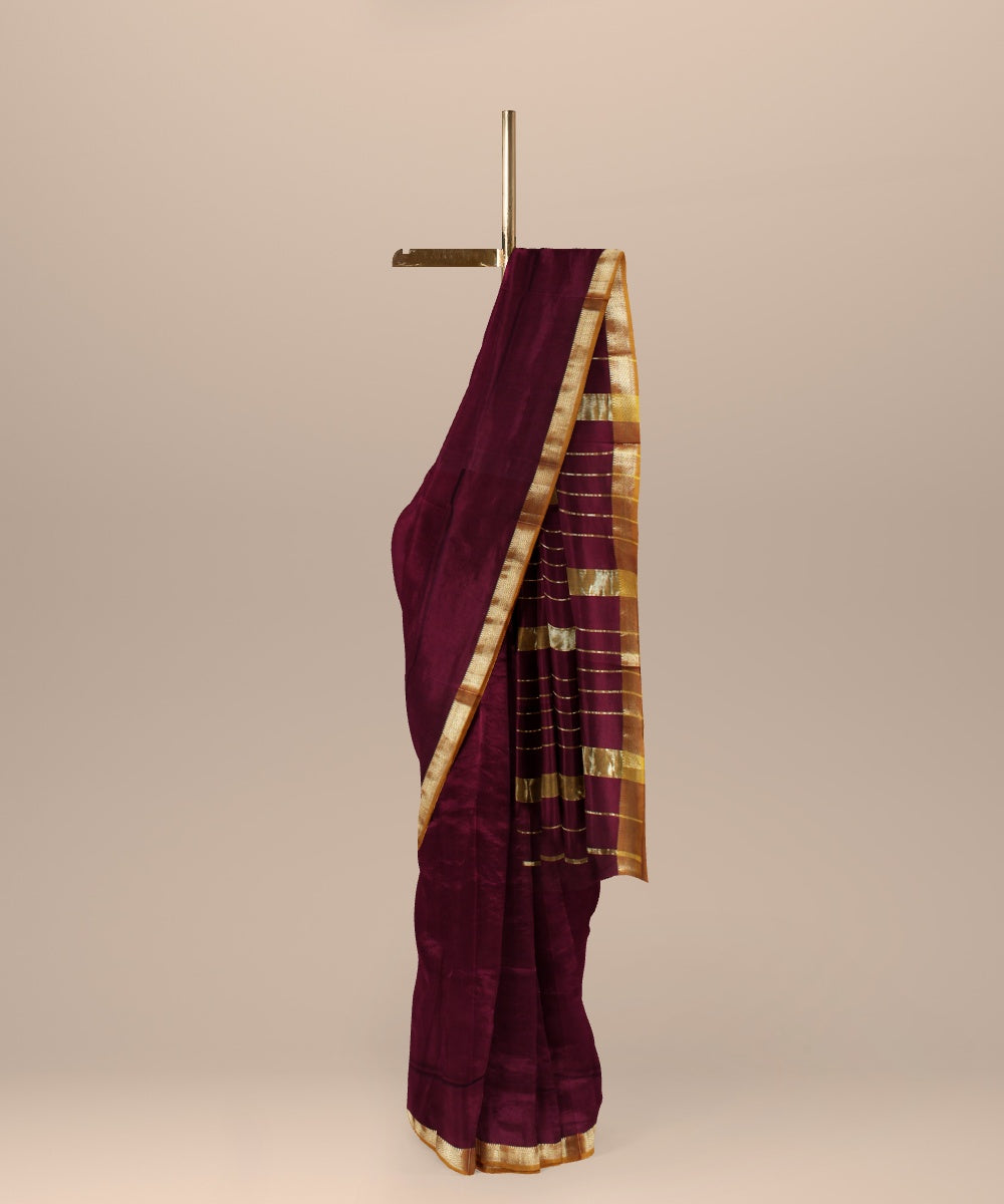 Maroon handloom maheshwari cotton silk saree