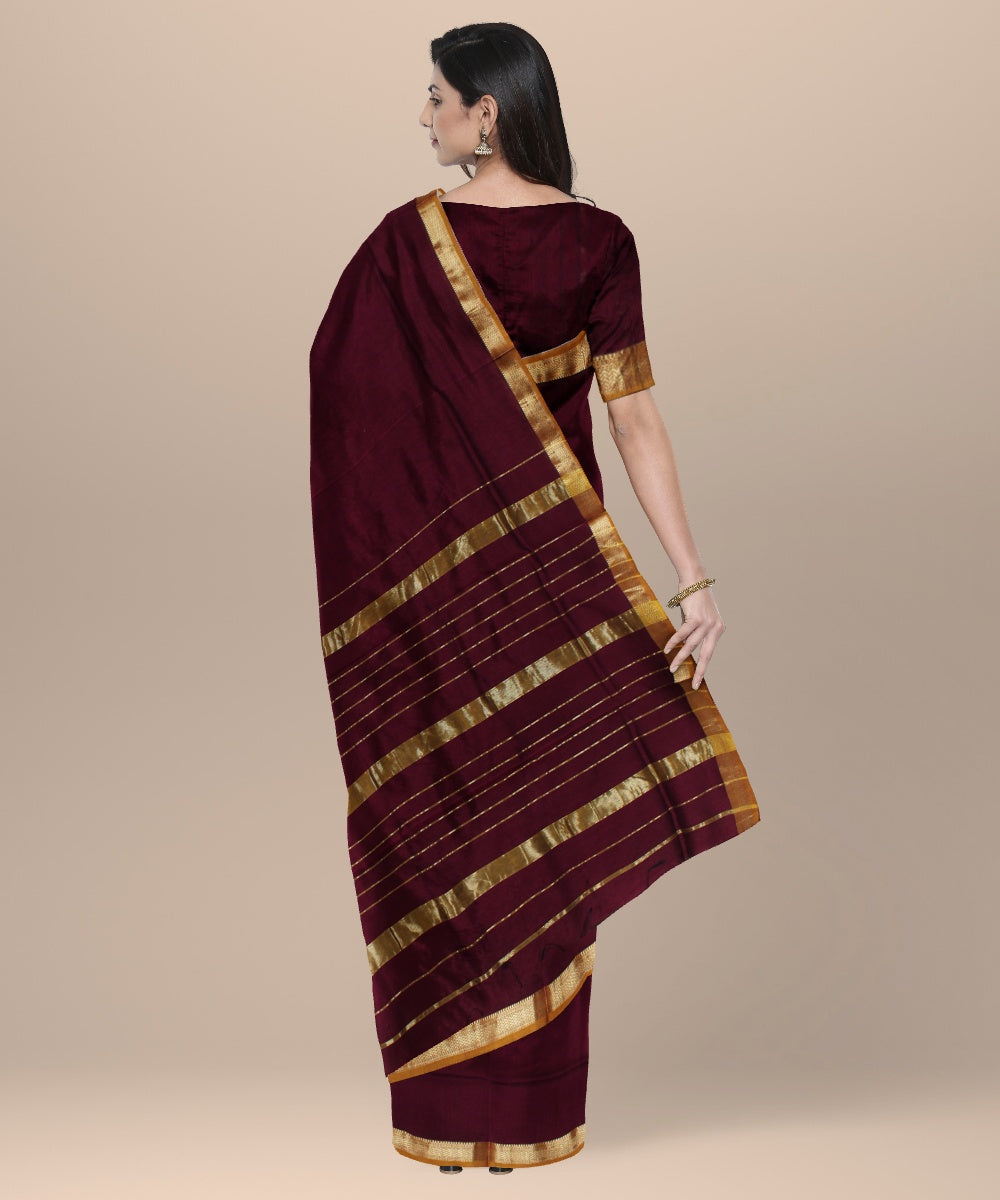 Maroon handloom maheshwari cotton silk saree