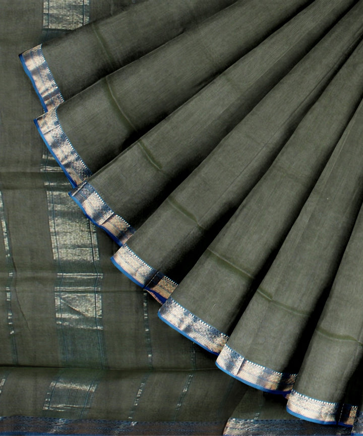 Olive green maheshwari handloom cotton silk saree