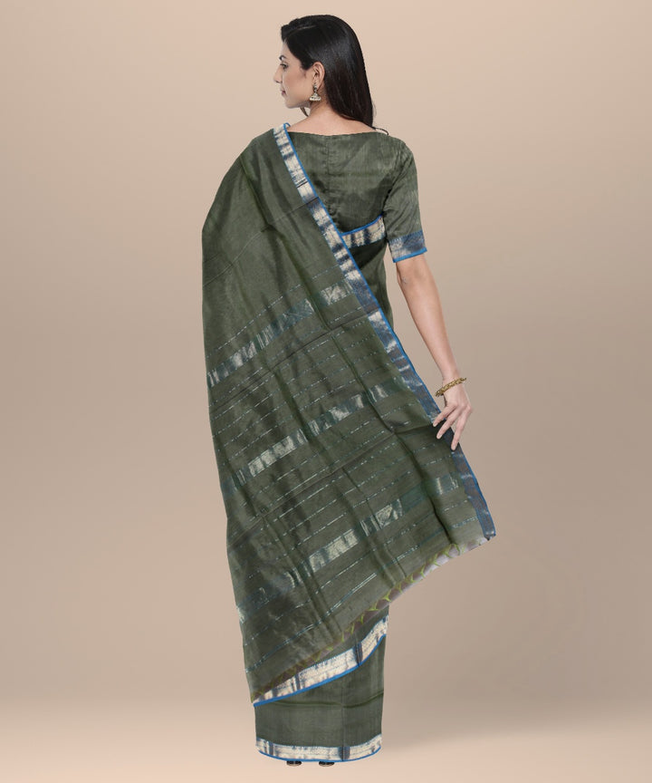 Olive green maheshwari handloom cotton silk saree