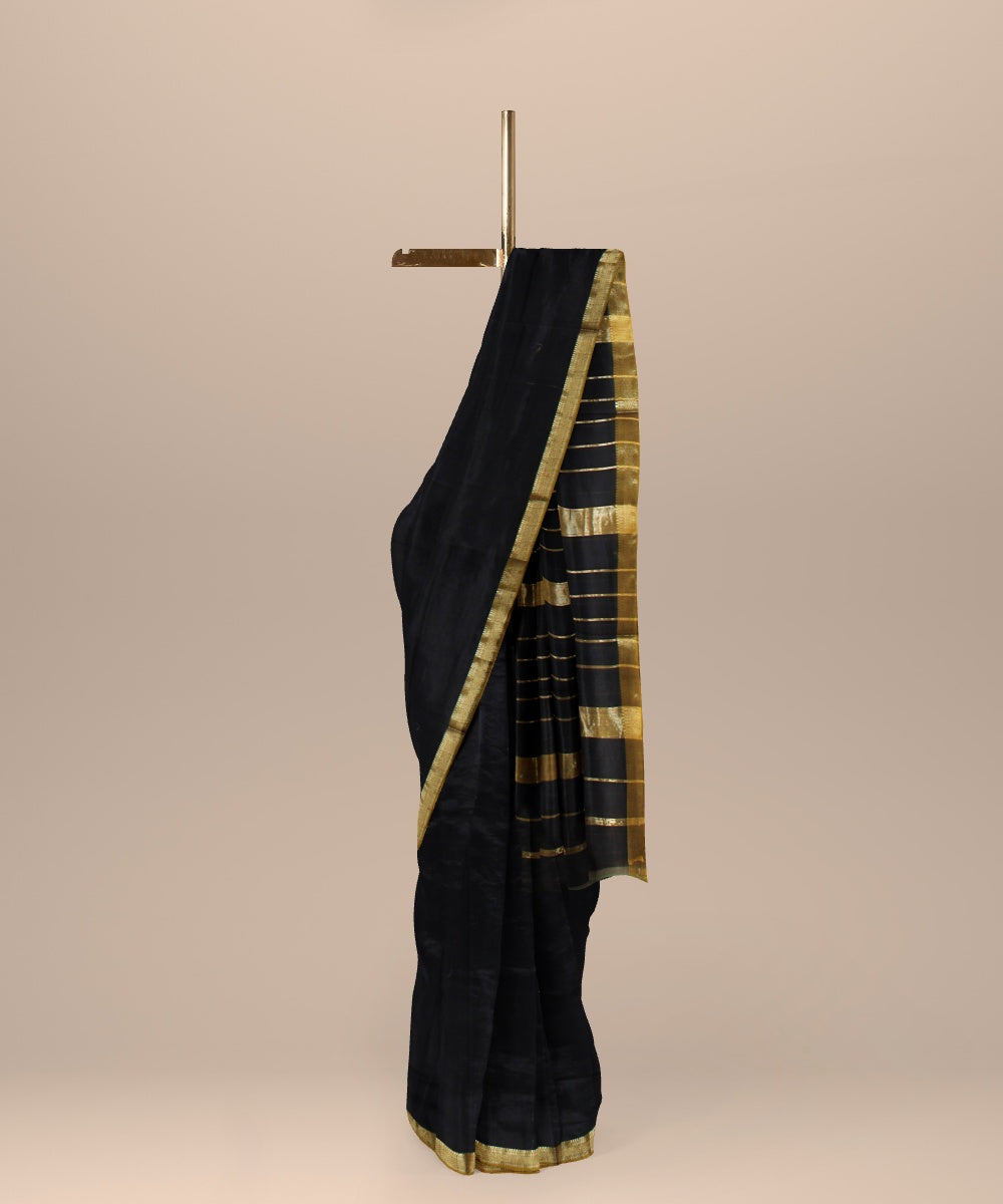 Black handloom maheshwari cotton silk saree